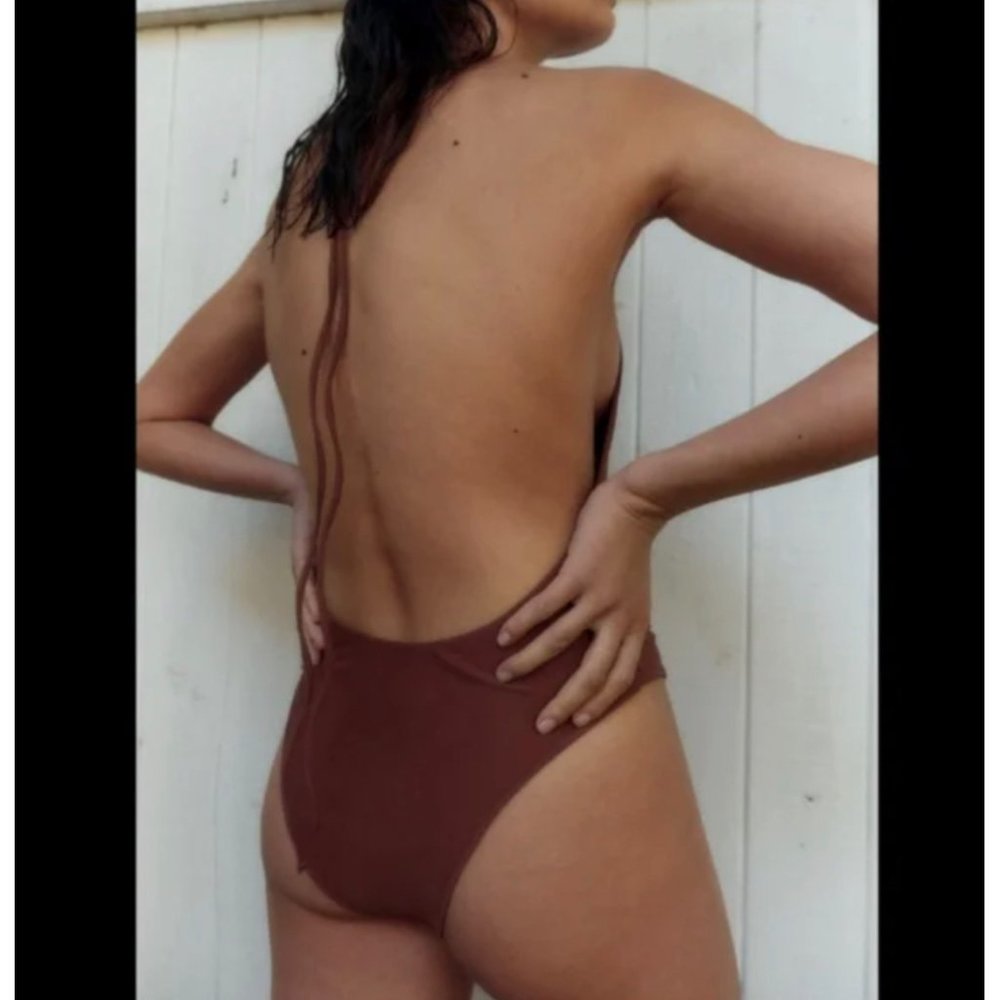 Zara Cut Halter Swimsuit Mocha Brown Sz S - Picture 2 of 5